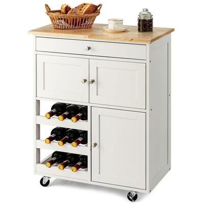 GIANTEX Desserte de Cuisine à Roulettes- Chariot de Service- 1 Tiroir- 2 Placards- 1 Porte-Bouteilles à 3 Niveaux- 67x37x86cm- Blanc Blanc - Publicité GIANTEX Desserte de Cuisine à Roulettes- Chariot de Service- 1 Tiroir- 2 Placards- 1 Porte-Bouteilles à 3 Niveaux- 67x37x86cm- Blanc Blanc - Publicité