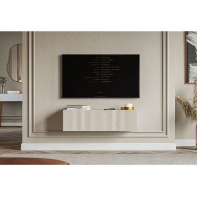 SELSEY Meuble TV mural avec façades à lamelles rainurées – VELDIO – 100 cm – beige gris Beige - Publicité SELSEY Meuble TV mural avec façades à lamelles rainurées – VELDIO – 100 cm – beige gris Beige - Publicité