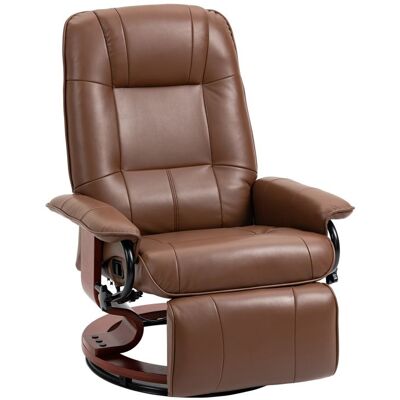 Fauteuil relax inclinable HOMCOM fauteuil de salon repose-pieds réglable pivotant 360° piètement bois revêtement synthétique marron Marron - Publicité Fauteuil relax inclinable HOMCOM fauteuil de salon repose-pieds réglable pivotant 360° piètement bois revêtement synthétique marron Marron - Publicité