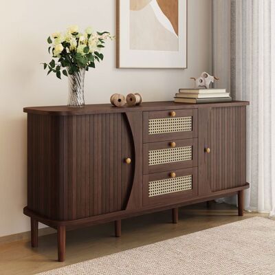 LEMONBEST Buffet en Noyer 140 cm Commode en Rotin avec 3 Tiroirs de Rangement 2 Portes et Étagères Réglables - pour Salon et Salle à Manger Marron - Publicité LEMONBEST Buffet en Noyer 140 cm Commode en Rotin avec 3 Tiroirs de Rangement 2 Portes et Étagères Réglables - pour Salon et Salle à Manger Marron - Publicité