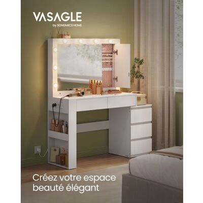 VASAGLE Coiffeuse avec Éclairage LED et Miroir Armoire à Bijoux Multiprise 40 x 125 x 140 cm Conception Moderne Blanc Nuage Blanc - Publicité VASAGLE Coiffeuse avec Éclairage LED et Miroir Armoire à Bijoux Multiprise 40 x 125 x 140 cm Conception Moderne Blanc Nuage Blanc - Publicité