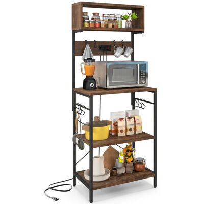 Support pour Micro-ondes à 5 Niveaux H 153 cm COSTWAY Prise de Courant Buffet de Cuisine avec Etagères Ouvertes 10 Crochets Marron - Publicité Support pour Micro-ondes à 5 Niveaux H 153 cm COSTWAY Prise de Courant Buffet de Cuisine avec Etagères Ouvertes 10 Crochets Marron - Publicité