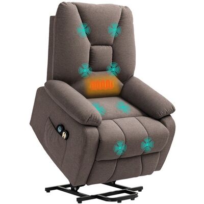 Fauteuil releveur électrique inclinable - HOMCOM - repose-pied et télécommande - tissu polyester aspect lin - marron Marron - Publicité Fauteuil releveur électrique inclinable - HOMCOM - repose-pied et télécommande - tissu polyester aspect lin - marron Marron - Publicité
