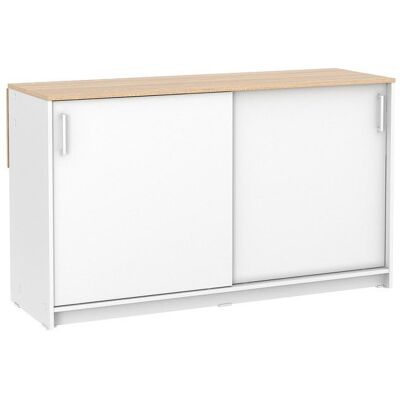 VENTE-UNIQUE Ilot central de cuisine avec 2 portes - Blanc et chêne - BENITA Beige - Publicité VENTE-UNIQUE Ilot central de cuisine avec 2 portes - Blanc et chêne - BENITA Beige - Publicité