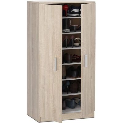 PEGANE Armoire à chaussures en bois coloris chêne canadien - largeur 55 cm x hauteur 108 cm x profondeur 36 cm Beige - Publicité PEGANE Armoire à chaussures en bois coloris chêne canadien - largeur 55 cm x hauteur 108 cm x profondeur 36 cm Beige - Publicité