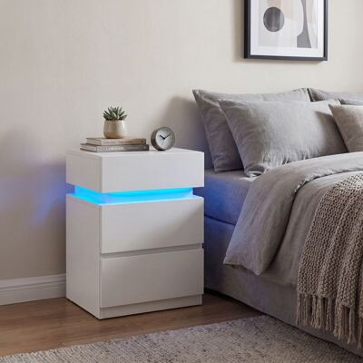 VASAGLE Table de Chevet avec Bande LED Multicolore Réglable 3 Tiroirs Table d’Appoint 35 x 40 x 55 cm Blanc Nuage Blanc - Publicité VASAGLE Table de Chevet avec Bande LED Multicolore Réglable 3 Tiroirs Table d’Appoint 35 x 40 x 55 cm Blanc Nuage Blanc - Publicité