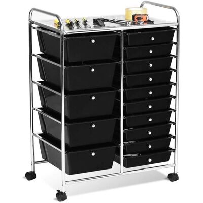 COSTWAY Tour de Rangement à Roulettes - 15 Tiroirs Amovibles 63 x 37 x 87 CM Format A4 et Lettre Noir Noir - Publicité COSTWAY Tour de Rangement à Roulettes - 15 Tiroirs Amovibles 63 x 37 x 87 CM Format A4 et Lettre Noir Noir - Publicité
