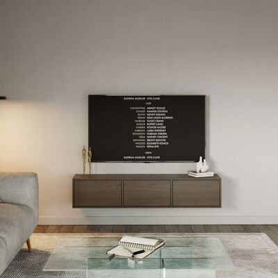 SELSEY Meuble TV avec 3 abattants – FRAMME – aspect noyer – 150 cm Gris - Publicité SELSEY Meuble TV avec 3 abattants – FRAMME – aspect noyer – 150 cm Gris - Publicité