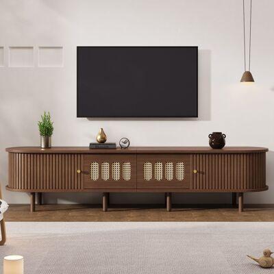 LEMONBEST Meuble TV 180 cm Noyer foncé ovale avec 2 tiroirs et 2 portes à enroulement - MDF 8 pieds Marron - Publicité LEMONBEST Meuble TV 180 cm Noyer foncé ovale avec 2 tiroirs et 2 portes à enroulement - MDF 8 pieds Marron - Publicité