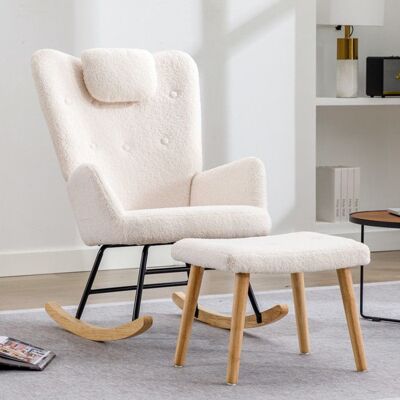 Fauteuil à bascule blanc 65 × 82 × 94 cm avec repose-pieds - Fauteuil à bascule en peluche douce - Capacité de charge : 100 kg Blanc - Publicité Fauteuil à bascule blanc 65 × 82 × 94 cm avec repose-pieds - Fauteuil à bascule en peluche douce - Capacité de charge : 100 kg Blanc - Publicité