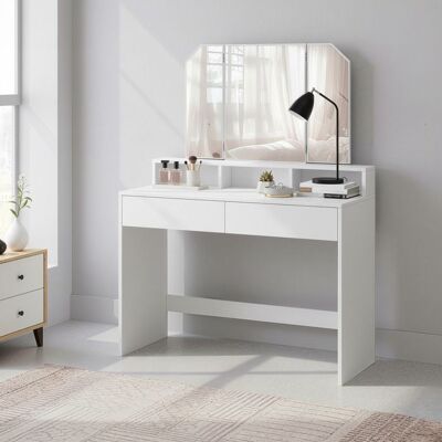 VASAGLE Coiffeuse - Miroir Triptyque Pliable - 2 Tiroirs - 3 Compartiments - Style Moderne - Blanc Blanc - Publicité VASAGLE Coiffeuse - Miroir Triptyque Pliable - 2 Tiroirs - 3 Compartiments - Style Moderne - Blanc Blanc - Publicité