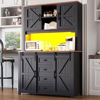 MERAX Buffet de Cuisine Haut LED - avec Portes Coulissantes et 2 Tiroirs - Meuble de Rangement - Style Vintage - 115 x 40 x 1747 cm Noir - Publicité MERAX Buffet de Cuisine Haut LED - avec Portes Coulissantes et 2 Tiroirs - Meuble de Rangement - Style Vintage - 115 x 40 x 1747 cm Noir - Publicité