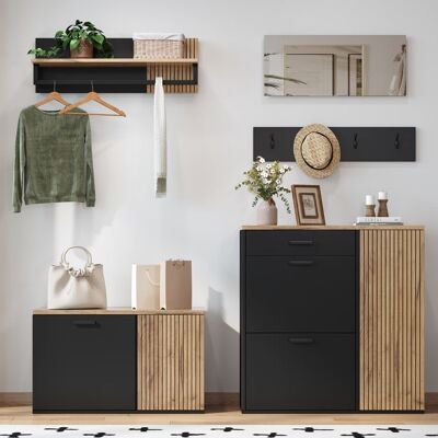 MERAX Ensemble Meuble dEntrée – 5 Pièces – Meuble à Chaussures avec Banc Miroir Crochets et Étagère pour Hall dEntrée - Noir Noir - Publicité MERAX Ensemble Meuble dEntrée – 5 Pièces – Meuble à Chaussures avec Banc Miroir Crochets et Étagère pour Hall dEntrée - Noir Noir - Publicité