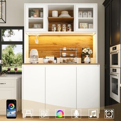 Buffet de cuisine haut - LEMONBEST - 120x40x180 cm - Éclairage LED multicolore - Portes acrylique - Porte-verres & poubelle intégrée Blanc - Publicité Buffet de cuisine haut - LEMONBEST - 120x40x180 cm - Éclairage LED multicolore - Portes acrylique - Porte-verres & poubelle intégrée Blanc - Publicité