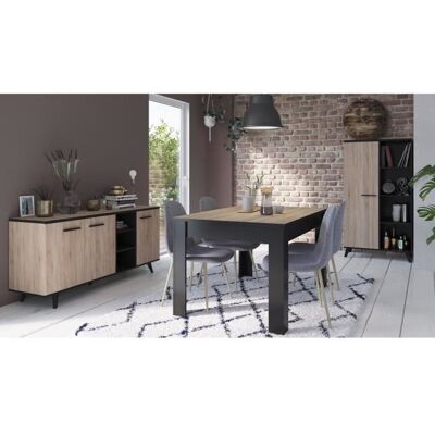 DEMEYERE Ensemble séjour Enfilade + Table haute + Vitrine - Décor chêne brossé - WAYNE Beige - Publicité DEMEYERE Ensemble séjour Enfilade + Table haute + Vitrine - Décor chêne brossé - WAYNE Beige - Publicité