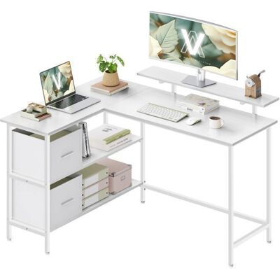 VASAGLE Bureau en Forme de L 2 Tiroirs Spacieux Étagère Réglable Blanc Érable Blanc - Publicité VASAGLE Bureau en Forme de L 2 Tiroirs Spacieux Étagère Réglable Blanc Érable Blanc - Publicité