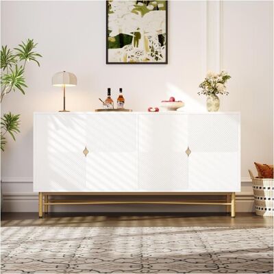 Buffet 160 cm - LEMONBEST - 160 cm - 4 portes - Poignées dorées brossées - Fermeture douce Blanc - Publicité Buffet 160 cm - LEMONBEST - 160 cm - 4 portes - Poignées dorées brossées - Fermeture douce Blanc - Publicité