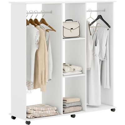 Armoire penderie - HOMCOM - mobile 6 roulettes - 2 barres de penderie - 2 tablettes au milieu - en bois - 120 x 40 x 128 cm - blanc Blanc - Publicité Armoire penderie - HOMCOM - mobile 6 roulettes - 2 barres de penderie - 2 tablettes au milieu - en bois - 120 x 40 x 128 cm - blanc Blanc - Publicité