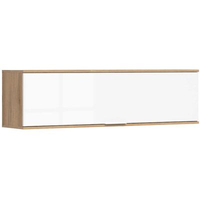 PEGANE Etagère meuble murale à charnières coloris Chêne wotan/Blanc brillant - Longueur 135 x Profondeur 31 x Hauteur 37 cm Blanc - Publicité PEGANE Etagère meuble murale à charnières coloris Chêne wotan/Blanc brillant - Longueur 135 x Profondeur 31 x Hauteur 37 cm Blanc - Publicité