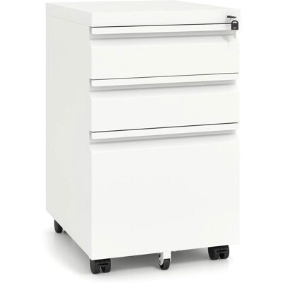 COSTWAY Caisson Bureau à roulettes avec Frein 3 Tiroirs Métal Dossier Suspendu A4 pour Fichier Imprimante Blanc Blanc - Publicité COSTWAY Caisson Bureau à roulettes avec Frein 3 Tiroirs Métal Dossier Suspendu A4 pour Fichier Imprimante Blanc Blanc - Publicité
