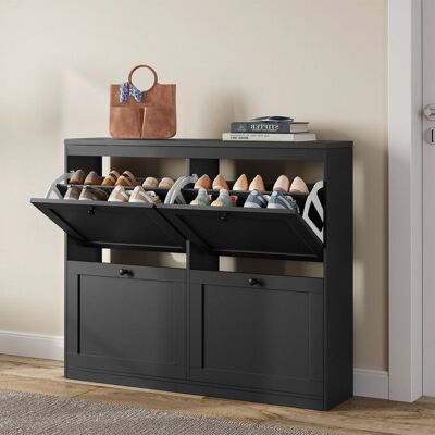Meuble à Chaussures HavenlyHome 4 Porte 2 Compartiment Étagères Réglables 16 à 24 Paire pour Couloir Entrée 105x24x83cm Noir Noir - Publicité Meuble à Chaussures HavenlyHome 4 Porte 2 Compartiment Étagères Réglables 16 à 24 Paire pour Couloir Entrée 105x24x83cm Noir Noir - Publicité