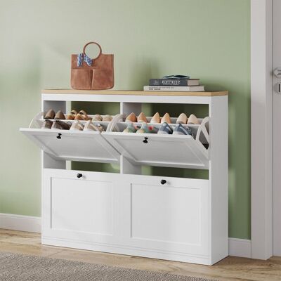 Meuble à Chaussures HavenlyHome 4 Porte 2 Compartiment Étagères Réglables 16 à 24 Paire pour Couloir Entrée 105x24x83cm Blanc - Publicité Meuble à Chaussures HavenlyHome 4 Porte 2 Compartiment Étagères Réglables 16 à 24 Paire pour Couloir Entrée 105x24x83cm Blanc - Publicité