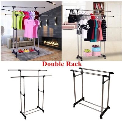 Portant à vêtements - BOH - Réglable - Charge Max 30 kg - Double Barres - Noir et Chrome Noir - Publicité Portant à vêtements - BOH - Réglable - Charge Max 30 kg - Double Barres - Noir et Chrome Noir - Publicité