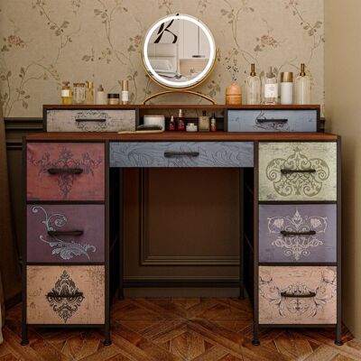 Coiffeuse - DREAMMESPACE - 120x40x90cm - 9 Tiroirs en Tissu - Étagère Intégrée - Marron Marron - Publicité Coiffeuse - DREAMMESPACE - 120x40x90cm - 9 Tiroirs en Tissu - Étagère Intégrée - Marron Marron - Publicité