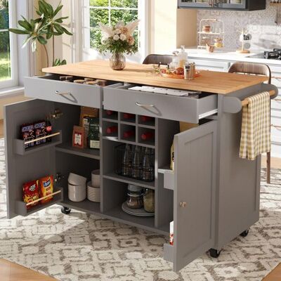 Generic Îlot de cuisine 102x45x92 cm Ilot central cuisine desserte avec veinage bois buffet table à manger avec rangement gris Gris - Publicité Generic Îlot de cuisine 102x45x92 cm Ilot central cuisine desserte avec veinage bois buffet table à manger avec rangement gris Gris - Publicité