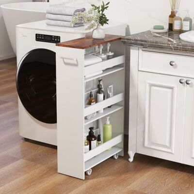 Desserte de Cuisine 20cm à Roulettes COSTWAY Rangement Etroit à 4 Niveaux Etagères Ouvertes Poignée pour BuanderieBlanc Marron Blanc - Publicité Desserte de Cuisine 20cm à Roulettes COSTWAY Rangement Etroit à 4 Niveaux Etagères Ouvertes Poignée pour BuanderieBlanc Marron Blanc - Publicité