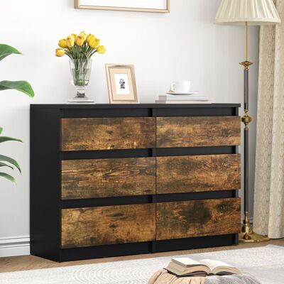 YITAHOME Commode en Bois à 6 tiroirs avec Glissières Rangement Moderne Noir et Marron Rustique 100 x 30 x 70 cm - Publicité YITAHOME Commode en Bois à 6 tiroirs avec Glissières Rangement Moderne Noir et Marron Rustique 100 x 30 x 70 cm - Publicité