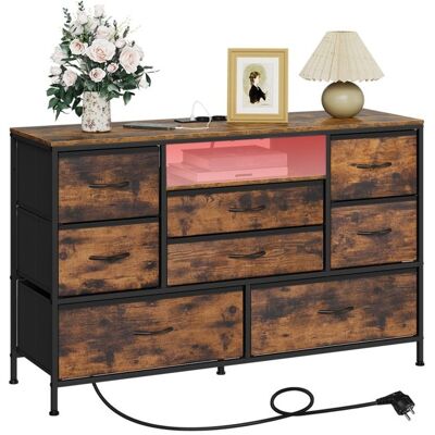 Commode WOLTU à 8 Tiroirs en Tissu - avec Lumière LED et Station de Recharge - Brun Rustique et Noir W0ITT5040 Marron - Publicité Commode WOLTU à 8 Tiroirs en Tissu - avec Lumière LED et Station de Recharge - Brun Rustique et Noir W0ITT5040 Marron - Publicité