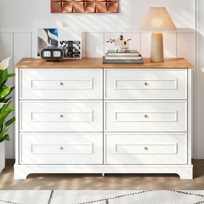Commode 6 tiroirs - Becag - Commode de chambre - Armoire de rangement - Style moderne - 120x40x76cm - Blanc Blanc - Publicité Commode 6 tiroirs - Becag - Commode de chambre - Armoire de rangement - Style moderne - 120x40x76cm - Blanc Blanc - Publicité