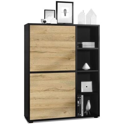 Vladon Buffet haut Cuba avec 8 compartiments caisson en noir mat - Façades en Chêne Nature Marron - Publicité Vladon Buffet haut Cuba avec 8 compartiments caisson en noir mat - Façades en Chêne Nature Marron - Publicité