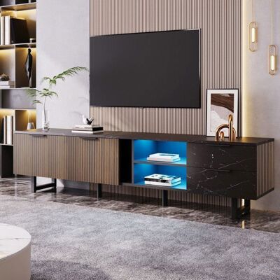 OEM Meuble TV - 200 cm - Éclairage LED réglable - 2 portes - 2 tiroirs Noir - Publicité OEM Meuble TV - 200 cm - Éclairage LED réglable - 2 portes - 2 tiroirs Noir - Publicité