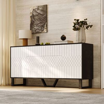 FUFU&GAGA Buffet de Salon à motifs avec 4 Portes et 1 Tiroir Armoire Moderne avec Pied en Métal 160x40x77.5 Blanc et Noir Blanc - Publicité FUFU&GAGA Buffet de Salon à motifs avec 4 Portes et 1 Tiroir Armoire Moderne avec Pied en Métal 160x40x77.5 Blanc et Noir Blanc - Publicité