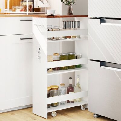 Chariot de Cuisine Étroit 20 CM COSTWAY à 4 Niveaux Station de Recharge Roues Verrouillables Garde-Corps Comptoir Noyer Blanc - Publicité Chariot de Cuisine Étroit 20 CM COSTWAY à 4 Niveaux Station de Recharge Roues Verrouillables Garde-Corps Comptoir Noyer Blanc - Publicité