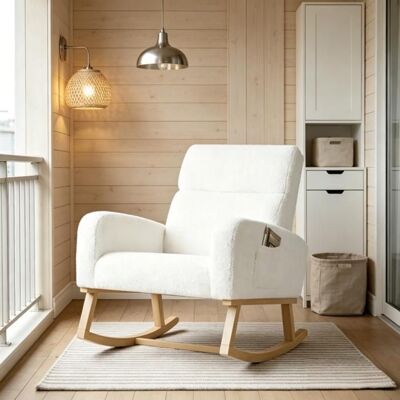 ADWOLT Fauteuil à Bascule Rocking Chair avec rangement de poche Chaise à Bascule avec Pieds en Bois Massif Style Scandinave Blanc - Publicité ADWOLT Fauteuil à Bascule Rocking Chair avec rangement de poche Chaise à Bascule avec Pieds en Bois Massif Style Scandinave Blanc - Publicité