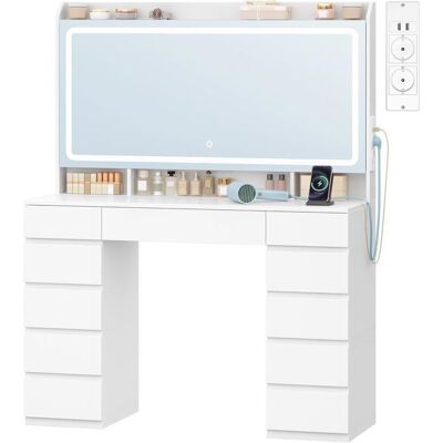 HZUANERI Coiffeuse avec Grand Miroir HD Coiffeuse avec 3 Lumières LED à Couleurs Réglables 11 Tiroirs 3 Compartiments de Rangement Blanc Blanc - Publicité HZUANERI Coiffeuse avec Grand Miroir HD Coiffeuse avec 3 Lumières LED à Couleurs Réglables 11 Tiroirs 3 Compartiments de Rangement Blanc Blanc - Publicité