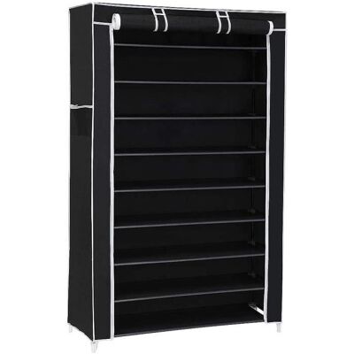 Meuble à Chaussures - Etagère à Chaussures à 9 Niveaux - Armoire en Tissu Pliante - Noir Noir - Publicité Meuble à Chaussures - Etagère à Chaussures à 9 Niveaux - Armoire en Tissu Pliante - Noir Noir - Publicité