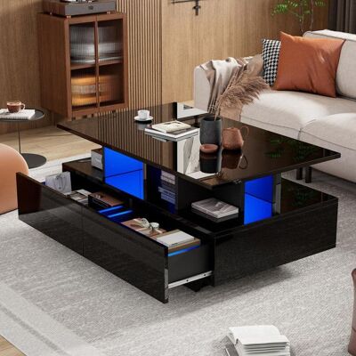 Generic Table basse salon 90x55x41 cm avec éclairage LED et 2 tiroirs Table de salon élégante avec espace de rangement Noir Noir - Publicité Generic Table basse salon 90x55x41 cm avec éclairage LED et 2 tiroirs Table de salon élégante avec espace de rangement Noir Noir - Publicité
