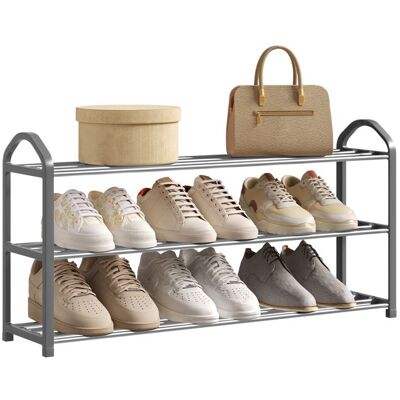 Étagère à Chaussures 3 Niveaux - WOLTU Porte-Chaussures - 12 Paires - 79x19.5x45cm - Gris Gris - Publicité Étagère à Chaussures 3 Niveaux - WOLTU Porte-Chaussures - 12 Paires - 79x19.5x45cm - Gris Gris - Publicité