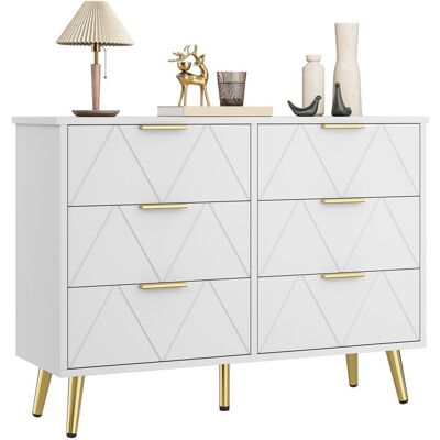 YITAHOME Commode à 6 Tiroirs Large Commode en Bois Meuble de Rangement Coulissant Meuble de Bureau 102 x 34 x 75 cm Blanc Blanc - Publicité YITAHOME Commode à 6 Tiroirs Large Commode en Bois Meuble de Rangement Coulissant Meuble de Bureau 102 x 34 x 75 cm Blanc Blanc - Publicité