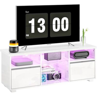 Meuble TV - HOMCOM - 120 cm - pour téléviseur jusquà 55 pouces - éclairage LED et télécommande - étagères en verre - blanc Blanc - Publicité Meuble TV - HOMCOM - 120 cm - pour téléviseur jusquà 55 pouces - éclairage LED et télécommande - étagères en verre - blanc Blanc - Publicité