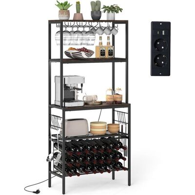 Buffet de Cuisine 165 cm Multi-Niveaux COSTWAY Prise de Courant Supports à Verres et Tasses 24 Porte-Bouteilles 8 Crochets Noir - Publicité Buffet de Cuisine 165 cm Multi-Niveaux COSTWAY Prise de Courant Supports à Verres et Tasses 24 Porte-Bouteilles 8 Crochets Noir - Publicité