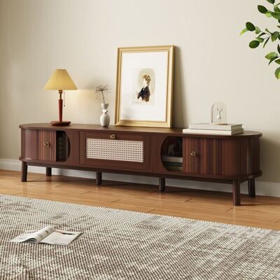 OEM Meuble TV - PDZZZD - Bois Naturel - Tiroirs en Rotin - Design Contemporain - 170cm x 39.5cm x 38cm Marron - Publicité OEM Meuble TV - PDZZZD - Bois Naturel - Tiroirs en Rotin - Design Contemporain - 170cm x 39.5cm x 38cm Marron - Publicité
