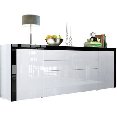 Vladon Buffet commode La Paz V2 en Blanc haute brillance - Blanc haute brillance - Noir haute brillance Noir - Publicité Vladon Buffet commode La Paz V2 en Blanc haute brillance - Blanc haute brillance - Noir haute brillance Noir - Publicité