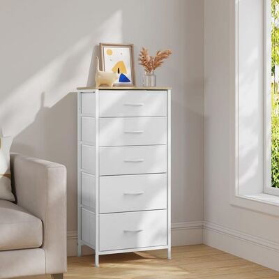 Commode - WOLTU - Armoire de Rangement - 5 Tiroirs en Tissu - MDF et métal - Blanc W0ITT5009 Blanc - Publicité Commode - WOLTU - Armoire de Rangement - 5 Tiroirs en Tissu - MDF et métal - Blanc W0ITT5009 Blanc - Publicité