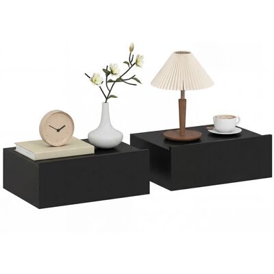 Lot de 2 tables de chevet murales - HOMCOM - tiroir - pour chambre à coucher - panneaux de particules - 40x30x15cm - noir Noir - Publicité Lot de 2 tables de chevet murales - HOMCOM - tiroir - pour chambre à coucher - panneaux de particules - 40x30x15cm - noir Noir - Publicité