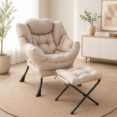 CATAVANA Fauteuil Design Velours Crème avec Repose-Pieds– Confort et Structure Robuste – Fauteuil 75x70x104 cm Tabouret 34x34x32 cm Beige - Publicité CATAVANA Fauteuil Design Velours Crème avec Repose-Pieds– Confort et Structure Robuste – Fauteuil 75x70x104 cm Tabouret 34x34x32 cm Beige - Publicité